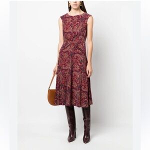 NWT LAUREN Ralph Lauren‎ Paisley Twist Front Jersey Dress Size 6 Fall Colors